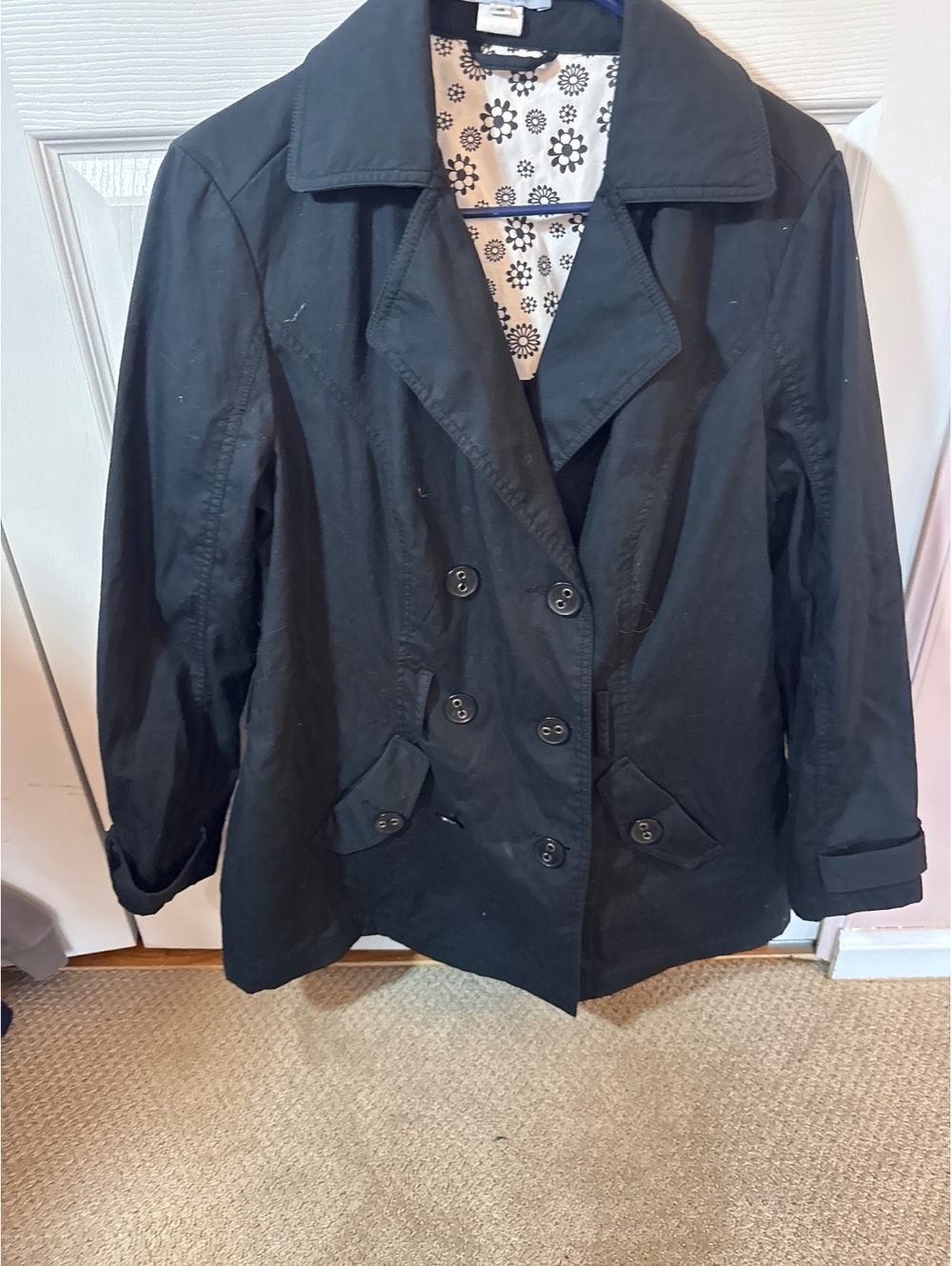 Ami Sanzuri Women's Black Cotton Double-Breasted Jacket Size 16
